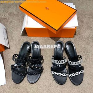 Replica Hermes Ajaccio Sandal Pump with Studs H201068 Black 2