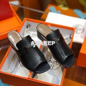 Replica Hermes Alma Sandal 2.2'' Heel H201094 Black 2