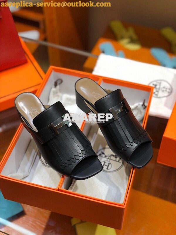 Replica Hermes Alma Sandal 2.2'' Heel H201094 Black 4