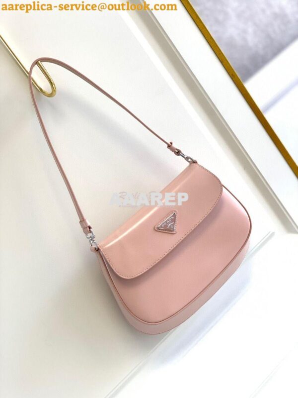 Replica Prada Cleo Brushed Leather Shoulder Bag With Flap 1BD311 Pink 3