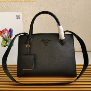 Replica Prada Monochrome Medium Bag In Black Saffiano Leather