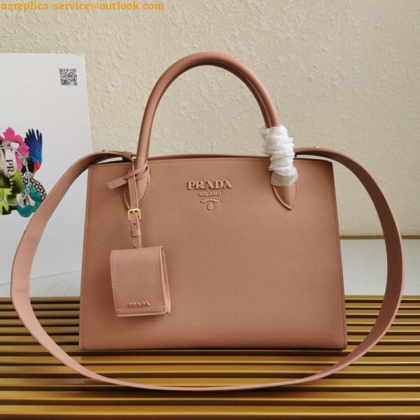 Replica Prada Monochrome Medium Bag In Nude Saffiano Leather 7