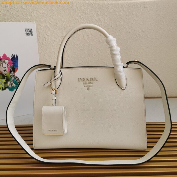 Replica Prada Monochrome Medium Bag In White Saffiano Leather 3