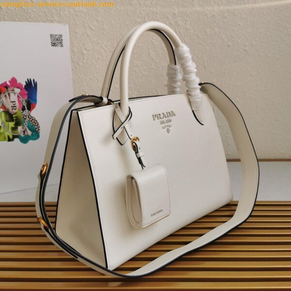 Replica Prada Monochrome Medium Bag In White Saffiano Leather 5