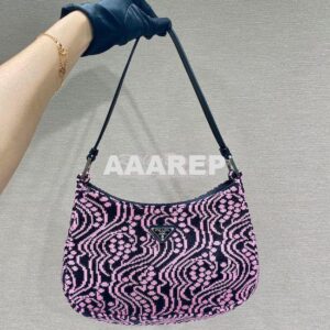 Replica Prada Cleo Jacquard Knit And Leather Bag 1BC499 Black Pink