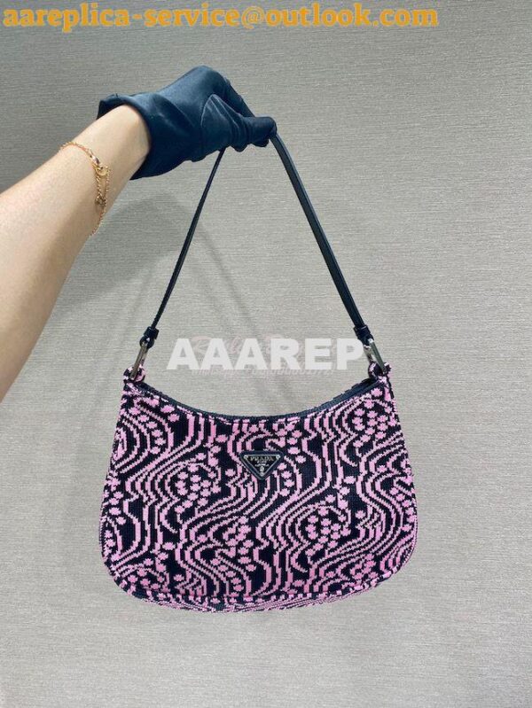 Replica Prada Cleo Jacquard Knit And Leather Bag 1BC499 Black Pink 3