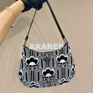 Replica Prada Cleo Jacquard Knit And Leather Bag 1BC499 Black White
