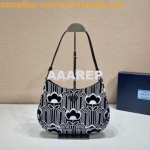 Replica Prada Cleo Jacquard Knit And Leather Bag 1BC499 Black White 2