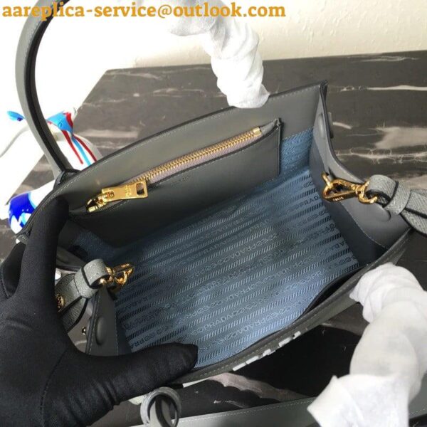 Replica Prada Monochrome Small Bag In Grey Saffiano Leather 7