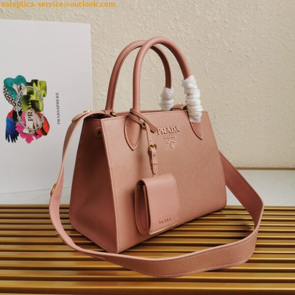 Replica Prada Monochrome Small Bag In Pink Saffiano Leather 4