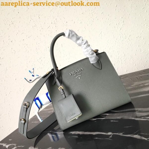 Replica Prada Monochrome Small Bag In Grey Saffiano Leather 10