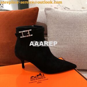 Replica Hermes Blanche Ankle Boot in Suede Goatskin with Hapi rhinesto