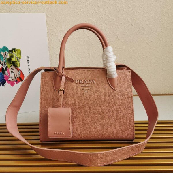 Replica Prada Monochrome Small Bag In Pink Saffiano Leather 7