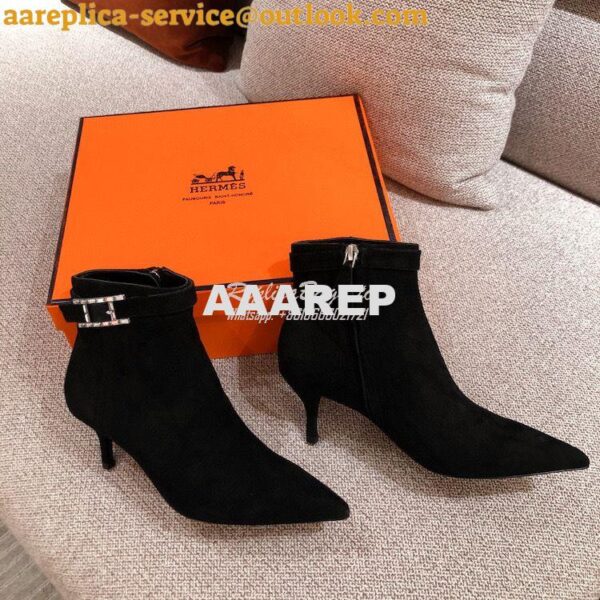 Replica Hermes Blanche Ankle Boot in Suede Goatskin with Hapi rhinesto 6