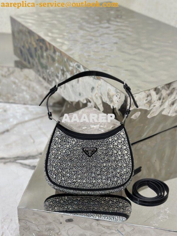 Replica Prada Cleo Satin Bag With Appliqués 1BC169 Black