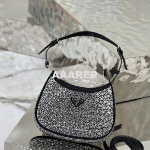 Replica Prada Cleo Satin Bag With Appliqués 1BC169 Black 2