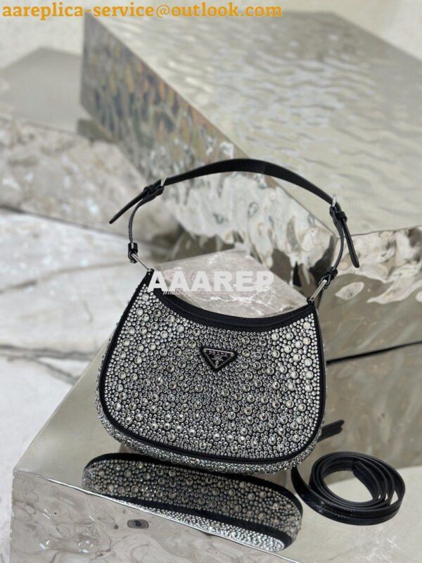 Replica Prada Cleo Satin Bag With Appliqués 1BC169 Black 2