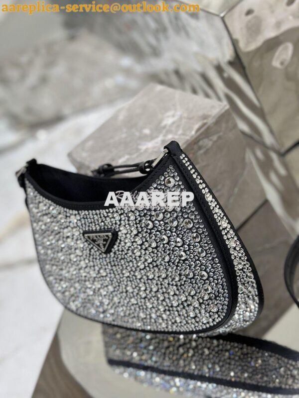 Replica Prada Cleo Satin Bag With Appliqués 1BC169 Black 7