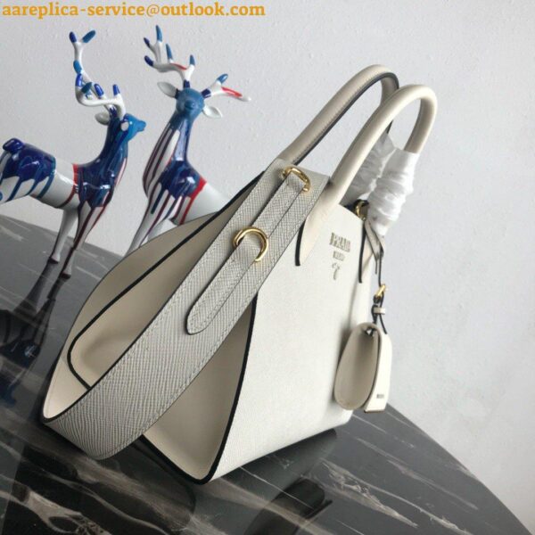 Replica Prada Monochrome Small Bag In White Saffiano Leather 4