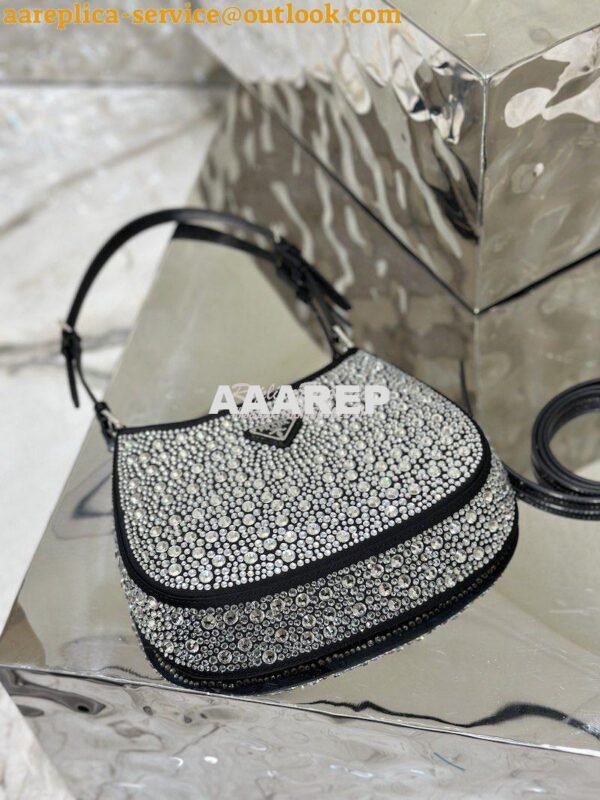 Replica Prada Cleo Satin Bag With Appliqués 1BC169 Black 9