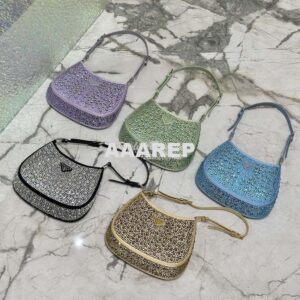 Replica Prada Cleo Satin Bag With Appliqués 1BC169 Light Blue
