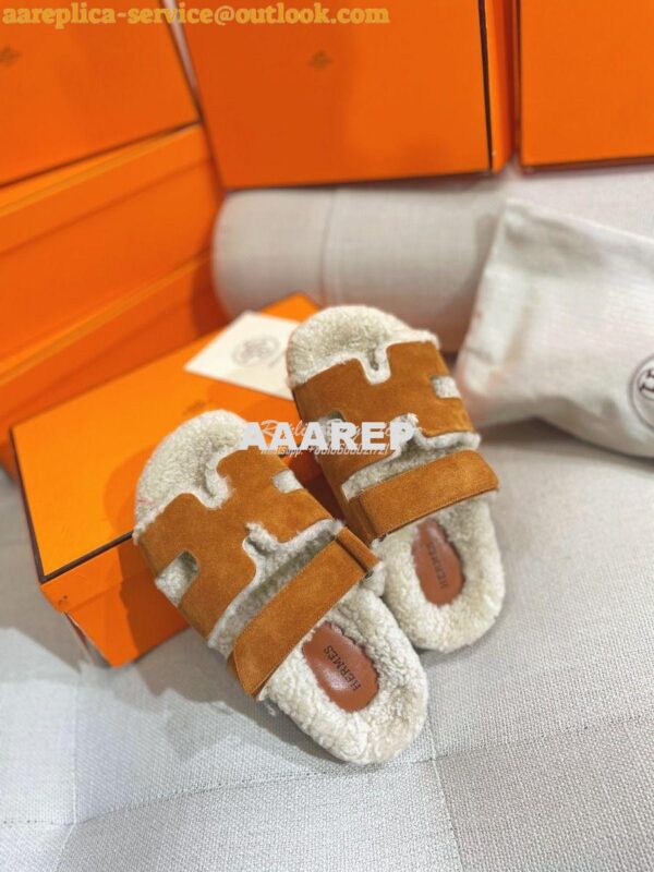 Replica Hermes Chypre Sandal in Suede Goatskin and Shearling H222929Z 6