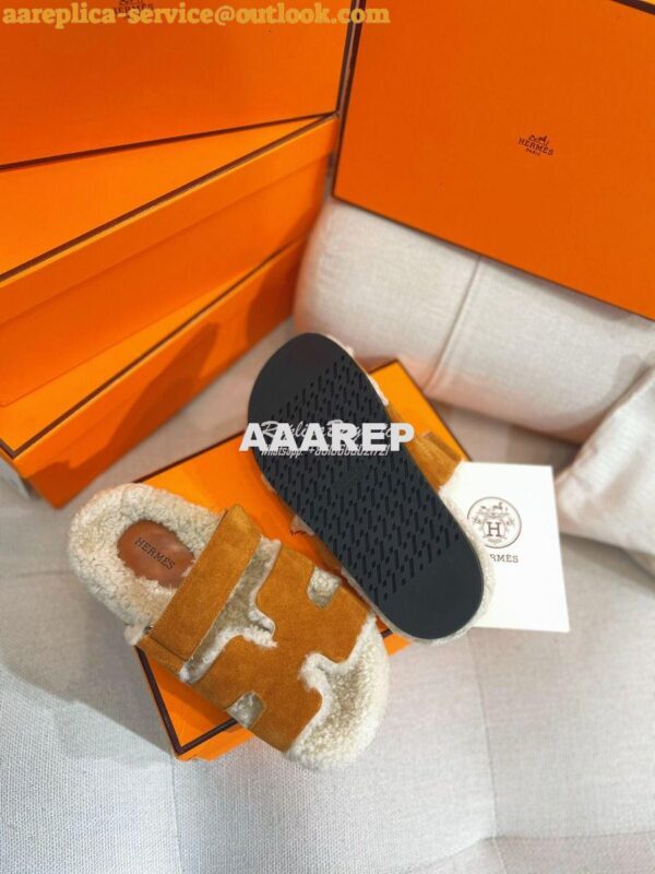 Replica Hermes Chypre Sandal in Suede Goatskin and Shearling H222929Z 10