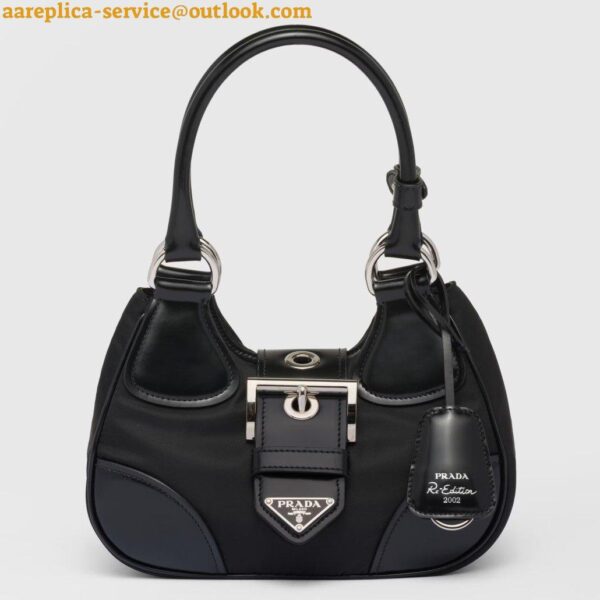 Replica Prada Moon Bag in Black Re-Nylon and Leather 12