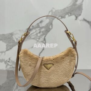 Replica Prada Cognac Shearling Moon shoulder bag 1BC194 Écru/Noisette