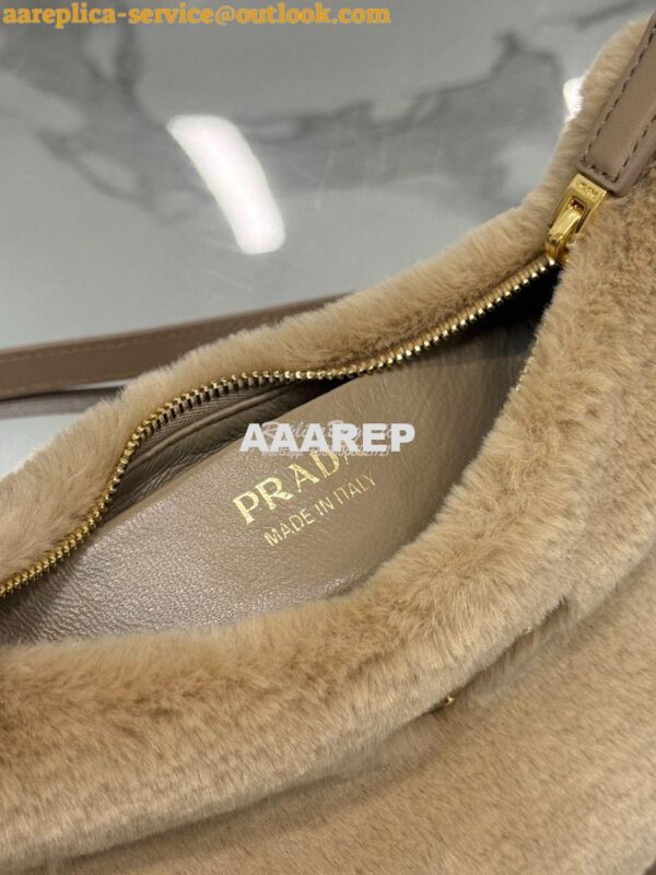 Replica Prada Cognac Shearling Moon shoulder bag 1BC194 Écru/Noisette 9