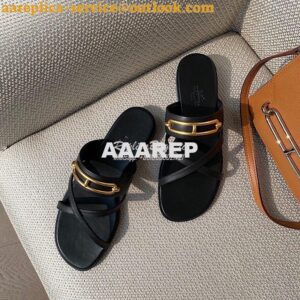 Replica Hermes Claire Sandal in Calfskin H211039 Black