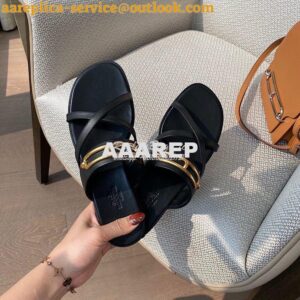 Replica Hermes Claire Sandal in Calfskin H211039 Black 2