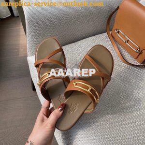 Replica Hermes Claire Sandal in Calfskin H211039 Brown 2