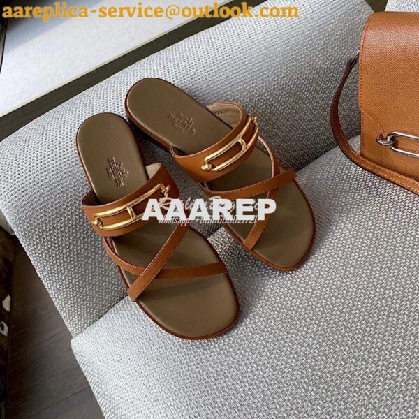 Replica Hermes Claire Sandal in Calfskin H211039 Brown 3