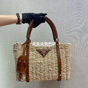 Replica Prada Corn Husk and Leather Tote 1BG336