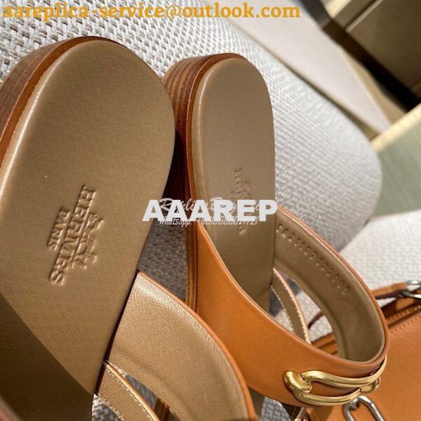 Replica Hermes Claire Sandal in Calfskin H211039 Brown 7