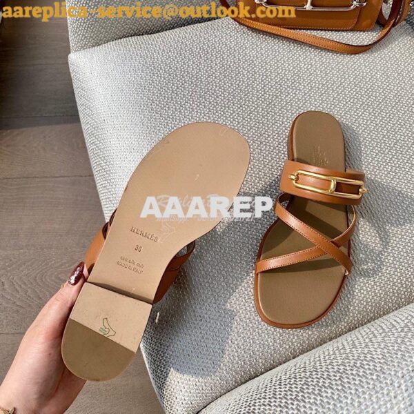 Replica Hermes Claire Sandal in Calfskin H211039 Brown 8