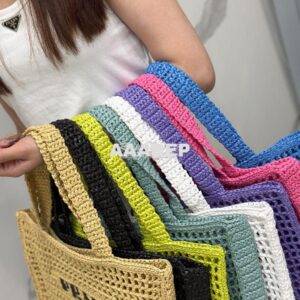 Replica Prada Crochet tote bag 1BG393 Raffia-effect Yarn Color i 2