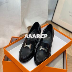 Replica Hermes Dauphine 70 Loafer High Heel in Goatskin H212091Z Black