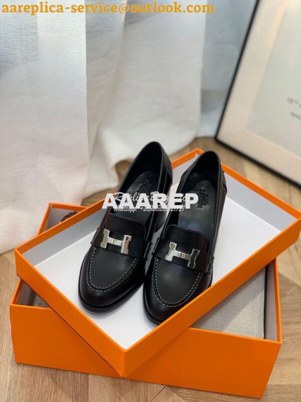 Replica Hermes Dauphine 70 Loafer High Heel in Goatskin H212091Z Black