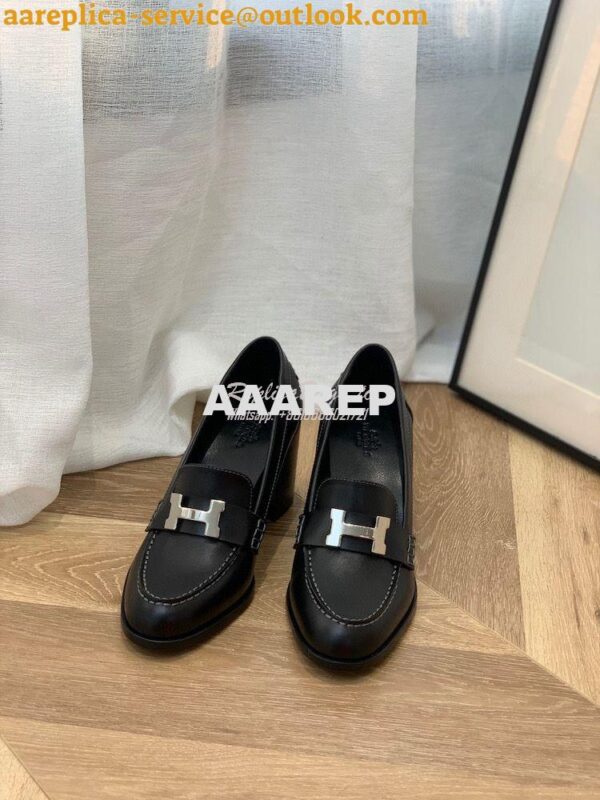 Replica Hermes Dauphine 70 Loafer High Heel in Goatskin H212091Z Black 5