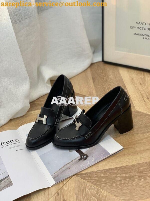 Replica Hermes Dauphine 70 Loafer High Heel in Goatskin H212091Z Black 7