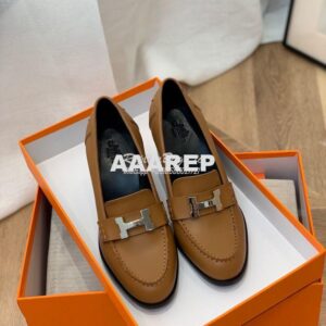 Replica Hermes Dauphine 70 Loafer High Heel in Goatskin H212091Z Brown