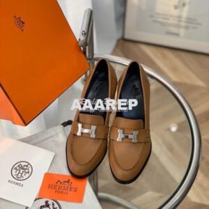 Replica Hermes Dauphine 70 Loafer High Heel in Goatskin H212091Z Brown 2