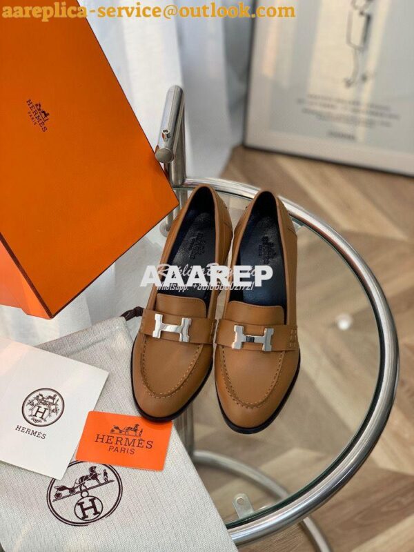 Replica Hermes Dauphine 70 Loafer High Heel in Goatskin H212091Z Brown 2