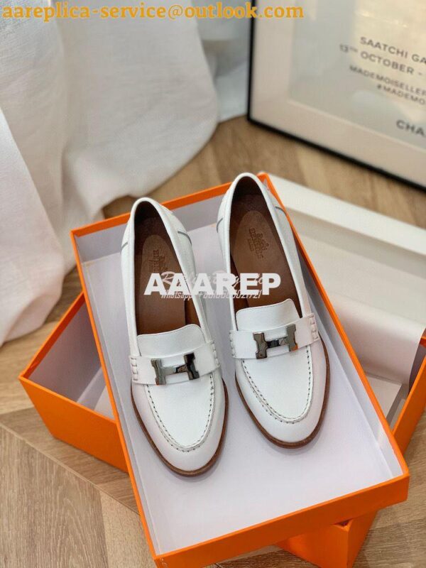 Replica Hermes Dauphine 70 Loafer High Heel in Goatskin H212091Z White 3