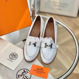 Replica Hermes Dauphine 70 Loafer High Heel in Goatskin H212091Z White 2