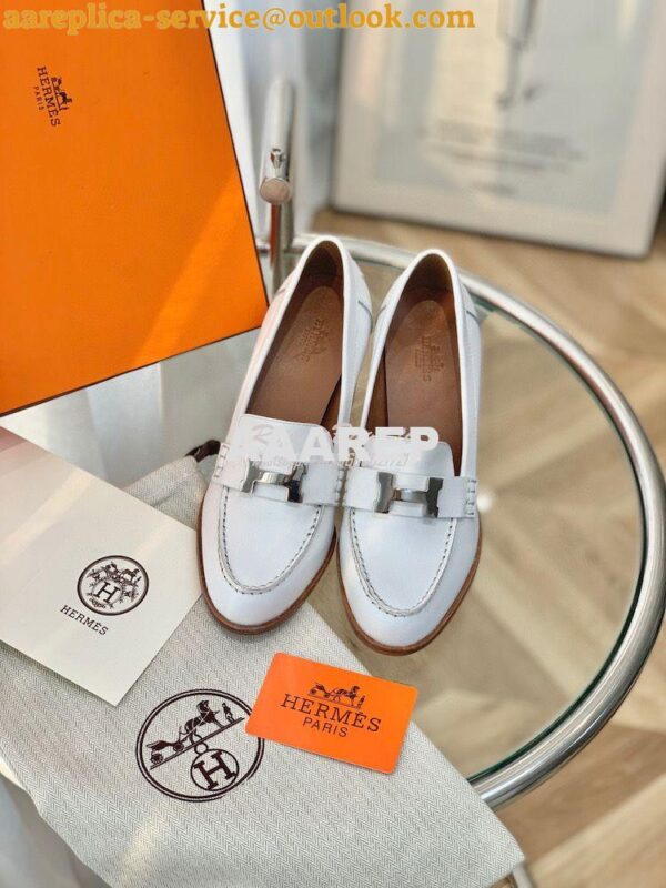 Replica Hermes Dauphine 70 Loafer High Heel in Goatskin H212091Z White 4