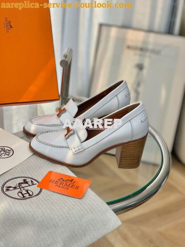 Replica Hermes Dauphine 70 Loafer High Heel in Goatskin H212091Z White 5