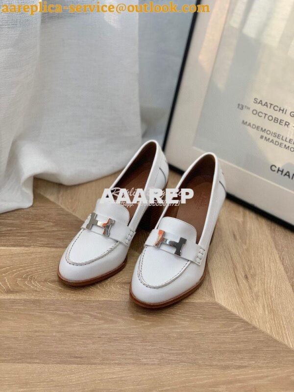 Replica Hermes Dauphine 70 Loafer High Heel in Goatskin H212091Z White 6